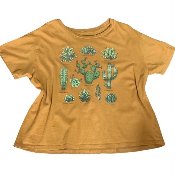 Fifth Sun Juniors Sz XXL Gold T-shirt Southwest Green Cactus Succulents #230G - Picture 2 of 6